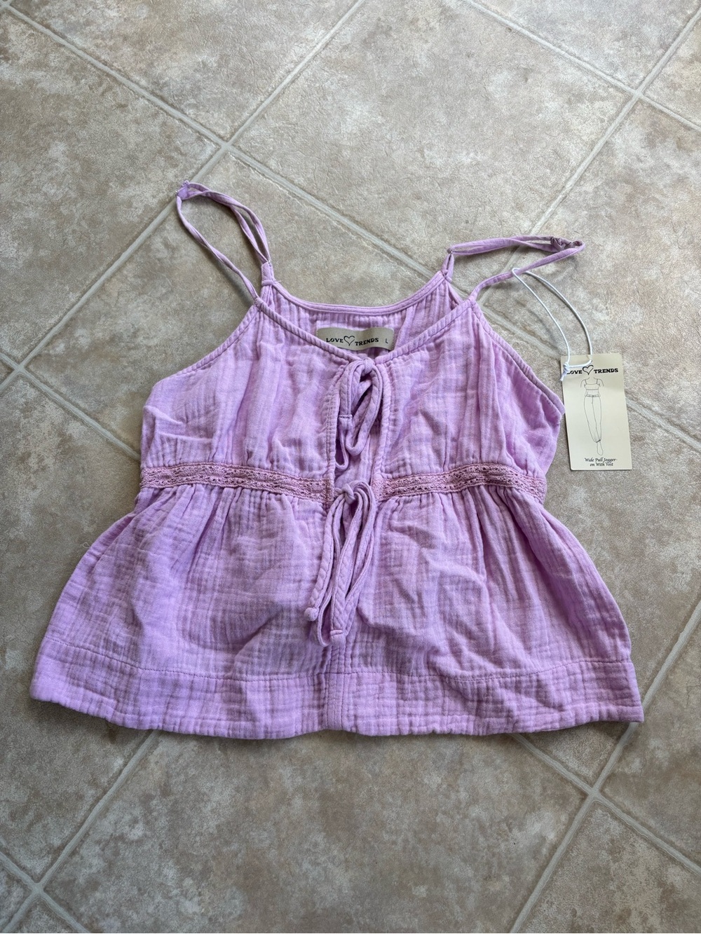 Love Trends Lavender Tie-Front Tank Top